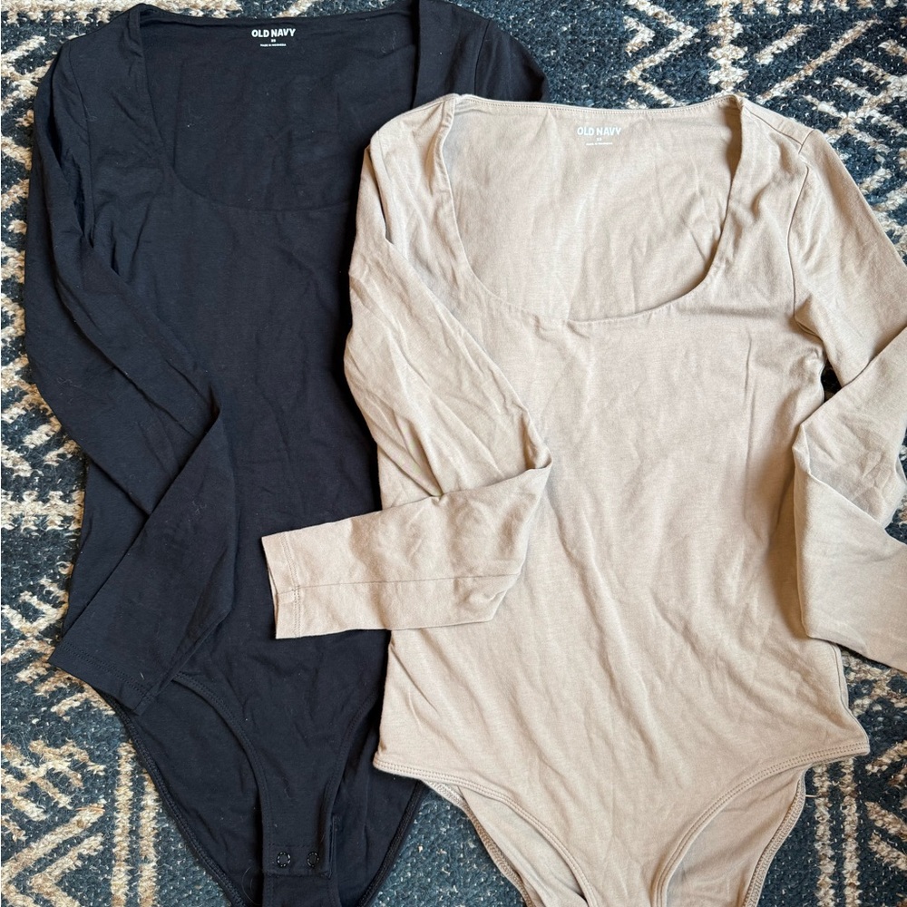 Old Navy Black and Beige Long Sleeve Bodysuits